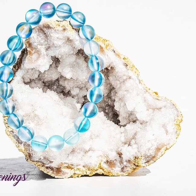 Frosted Mermaid Glass Light Blue Aqua Aura Bracelets - 8mm