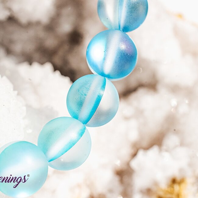Frosted Mermaid Glass Light Blue Aqua Aura Bracelets - 8mm