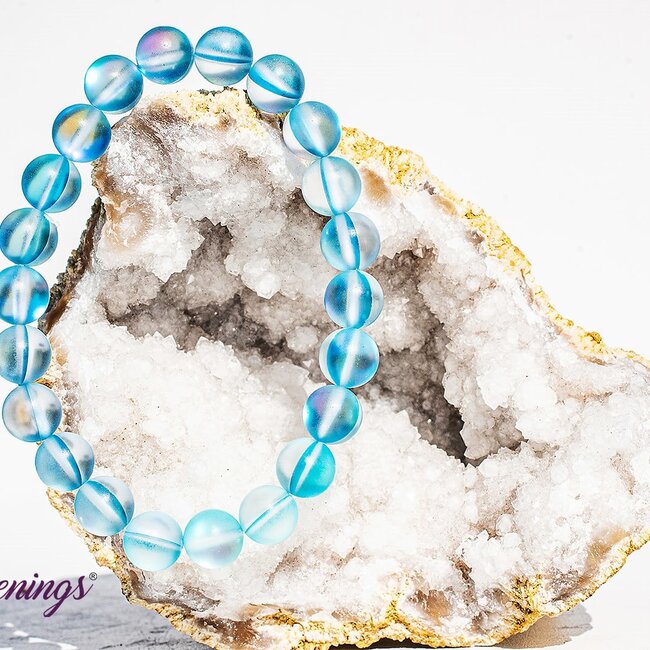 Frosted Mermaid Glass Light Blue Aqua Aura Bracelets - 8mm