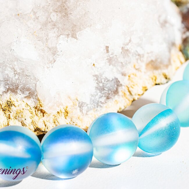 Frosted Mermaid Glass Light Blue Aqua Aura Bracelets - 8mm