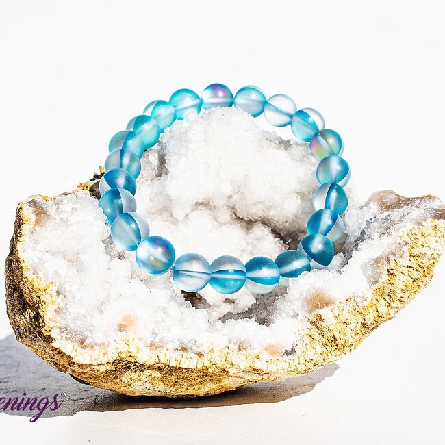 Frosted Mermaid Glass Light Blue Aqua Aura Bracelets - 8mm