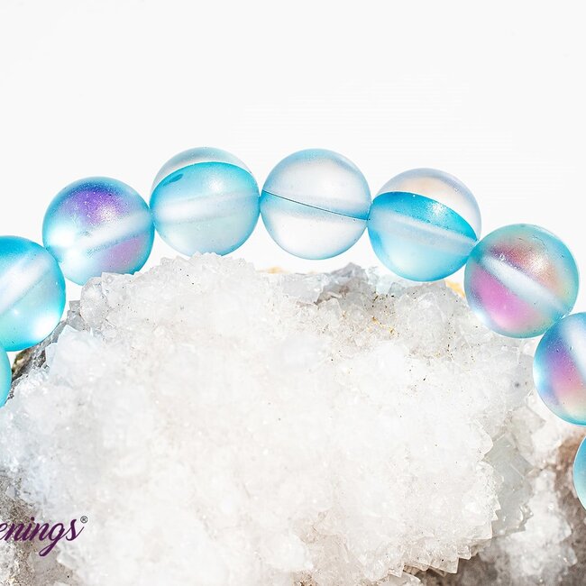Frosted Mermaid Glass Light Blue Aqua Aura Bracelets - 8mm