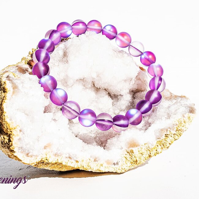 Frosted Mermaid Glass Purple Aura Bracelets - 8mm