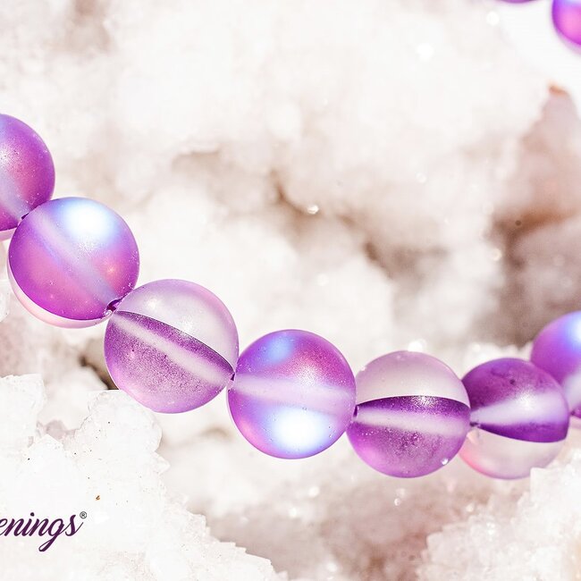 Frosted Mermaid Glass Purple Aura Bracelets - 8mm