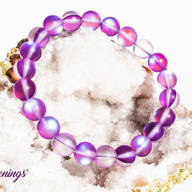 Frosted Mermaid Glass Purple Aura Bracelets - 8mm