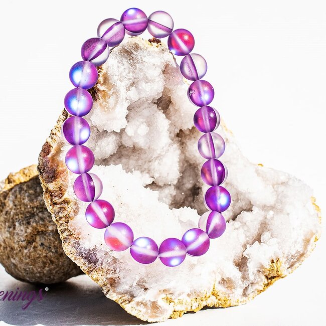 Frosted Mermaid Glass Purple Aura Bracelets - 8mm