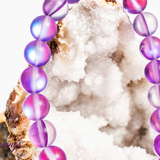 Frosted Mermaid Glass Purple Aura Bracelets - 8mm