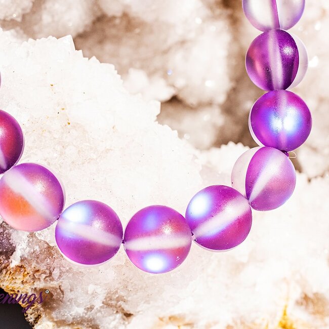 Frosted Mermaid Glass Purple Aura Bracelets - 8mm