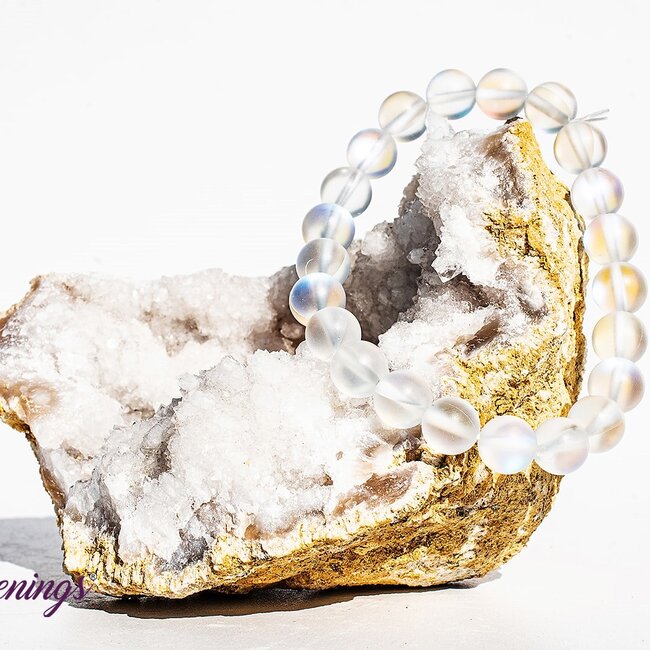 Frosted Mermaid Glass White Aura  Bracelet - 8mm