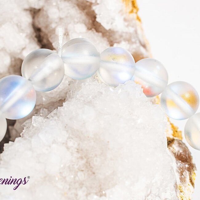 Frosted Mermaid Glass White Aura  Bracelet - 8mm