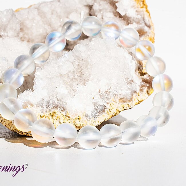 Frosted Mermaid Glass White Aura  Bracelet - 8mm