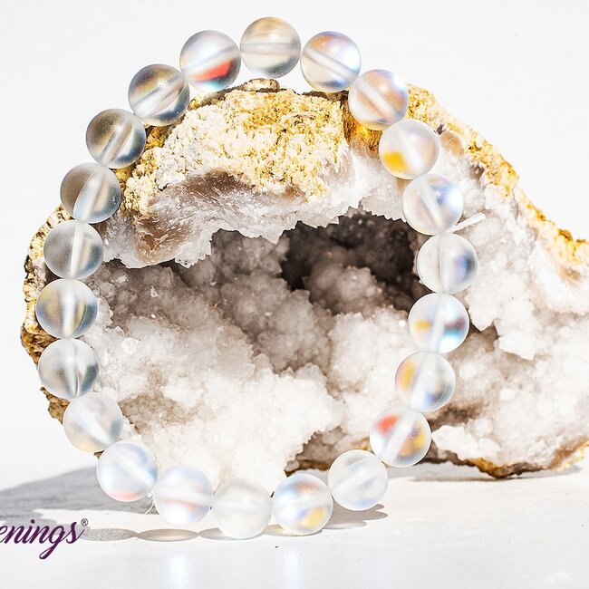 Frosted Mermaid Glass White Aura  Bracelet - 8mm