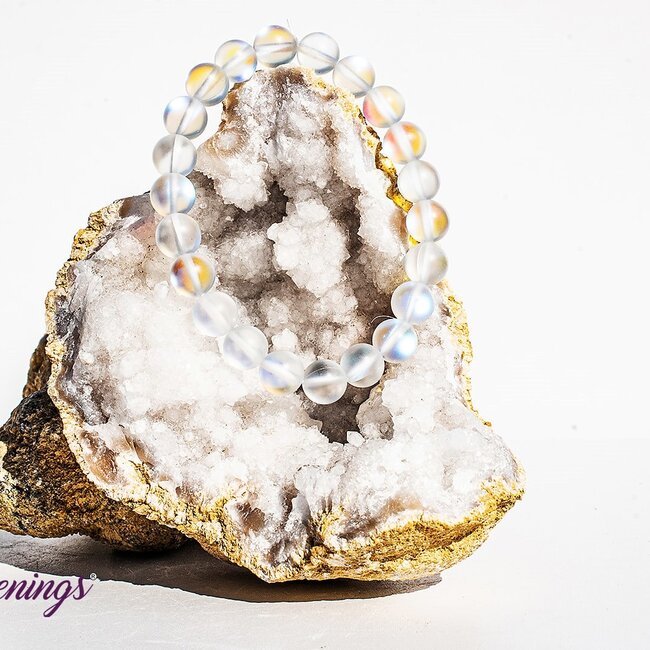 Frosted Mermaid Glass White Aura  Bracelet - 8mm