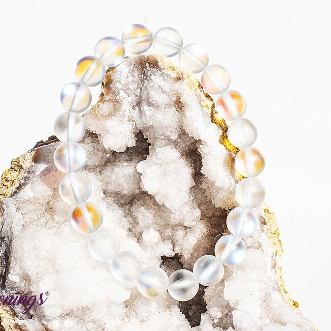 Frosted Mermaid Glass White Aura  Bracelet - 8mm