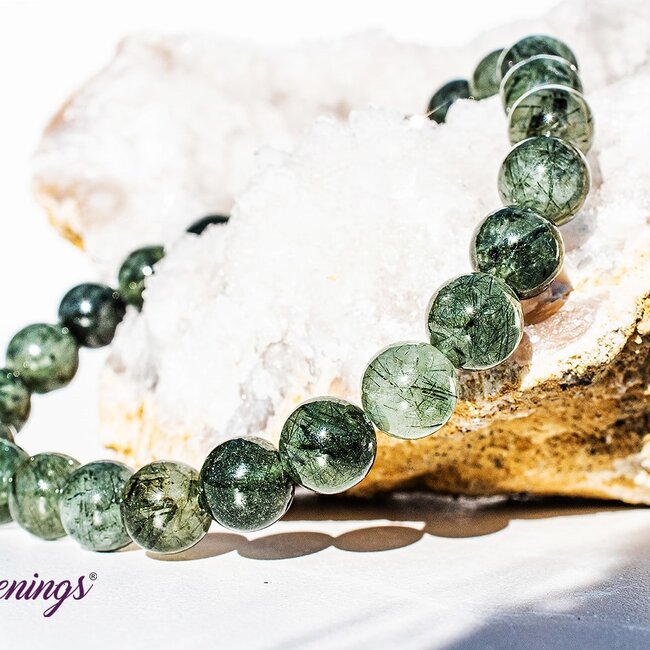 Green Rutilated Rutile Quartz Bracelets - 8mm Epidote Inclusions