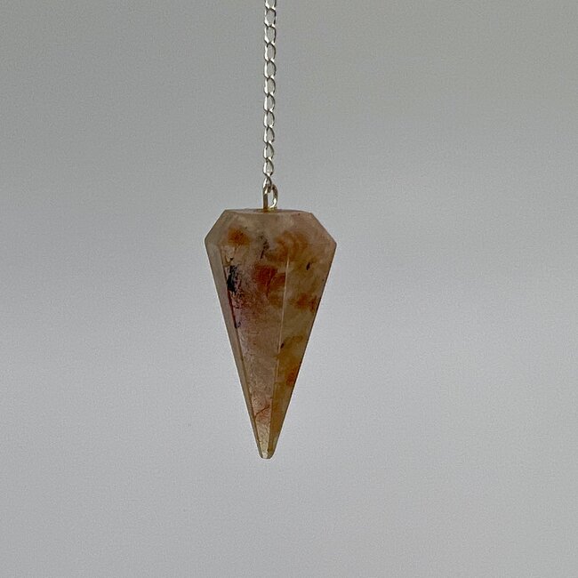 Sunstone Pendulums - Dowsing Hexagonal Faceted Cone Point Divination - Silver Chain Crystal Gemstone