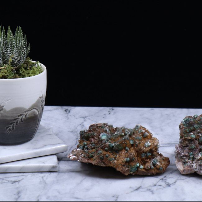 Rosasite & Selenite (Satin Spar Gypsum) on Ferroan Dolomite - Rough Medium