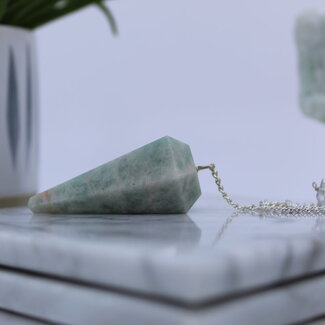 Amazonite Pendulums - Dowsing Hexagonal Faceted Cone Point Divination - Silver Chain Crystal Gemstone