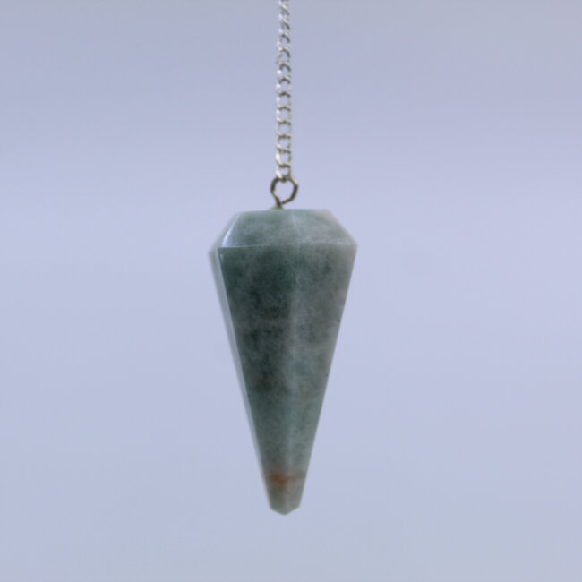 Amazonite Pendulums - Dowsing Hexagonal Faceted Cone Point Divination - Silver Chain Crystal Gemstone