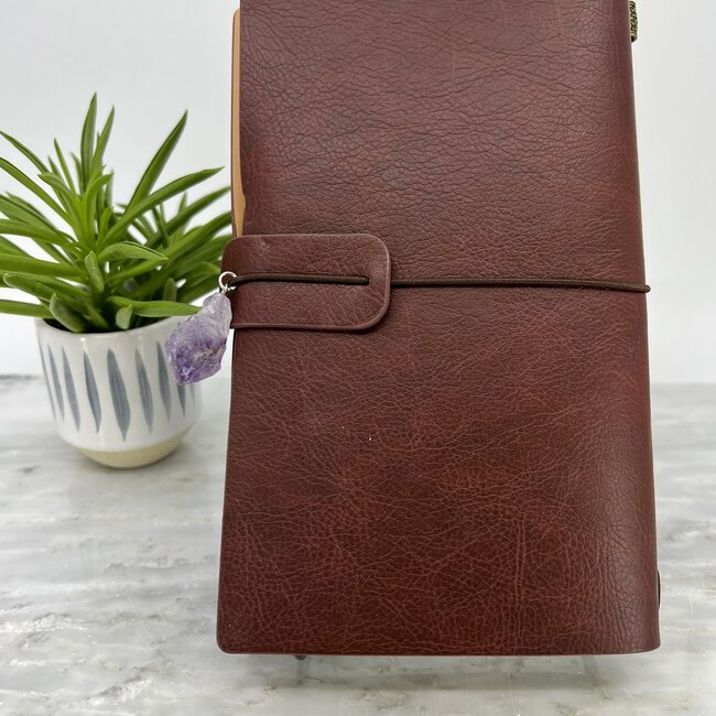 Flower of Life Chakra Meditation Journal Notebook - Red Burgundy with Crystal Charm