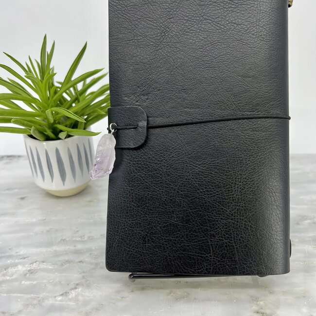 Flower of Life Chakra Meditation Journal Notebook- Black with Crystal Charm