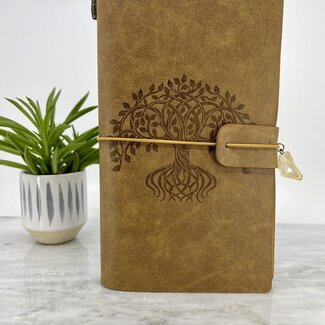 Tree of Life Journal Notebook - Brown Tan with Crystal Charm