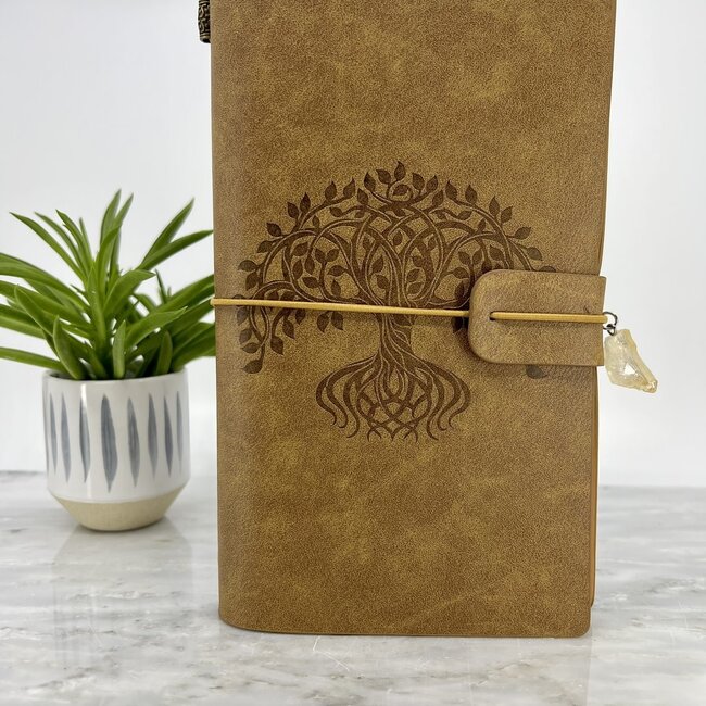 Tree of Life Journal Notebook - Brown Tan with Crystal Charm