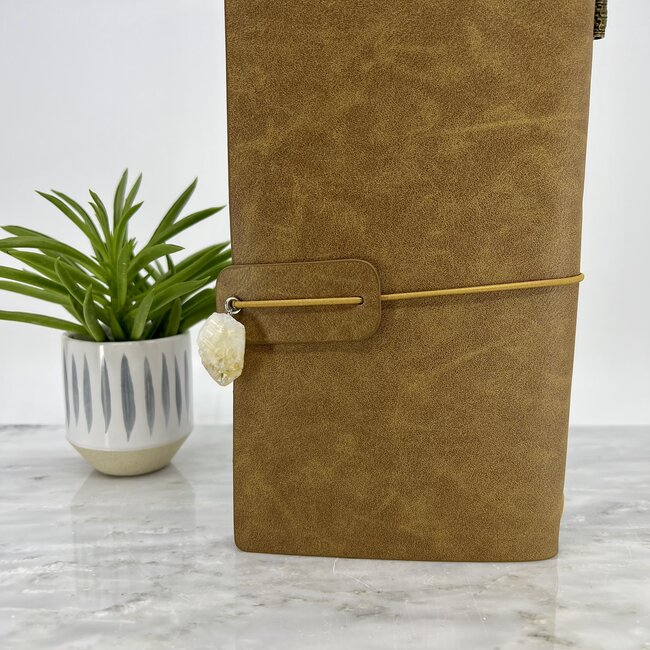 Seed of Life Chakra Journal Notebook - Brown Tan with Crystal Charm