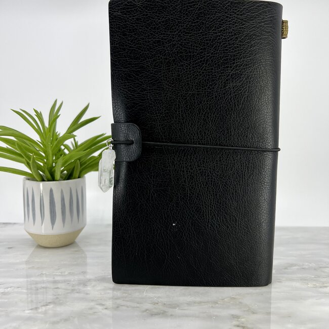 Seed of Life Chakra Journal Notebook - Black with Crystal Charm