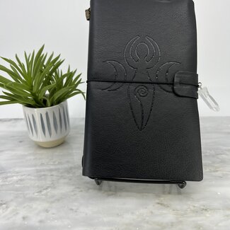 Spiral Moon Goddess Journal Notebook- Black with Crystal Charm