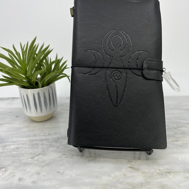 Spiral Moon Goddess Journal Notebook- Black with Crystal Charm