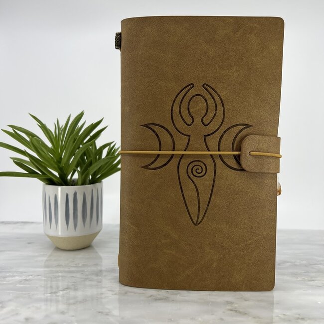 Spiral Moon Goddess Journal Notebook - Brown Tan with Crystal Charm