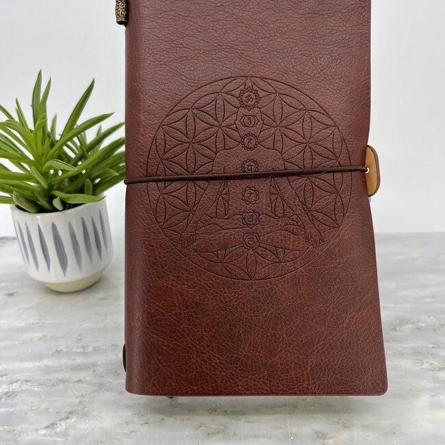 Flower of Life Chakra Meditation Journal Notebook - Red Burgundy with Crystal Charm