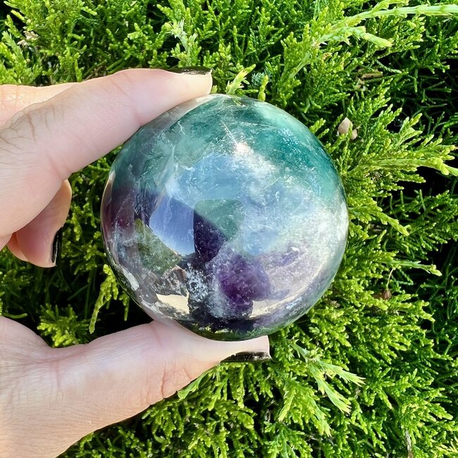 Snowflake Feather Rainbow Fluorite Sphere Orb - 60-65mm