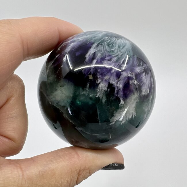 Snowflake Feather Rainbow Fluorite Sphere Orb - 60-65mm