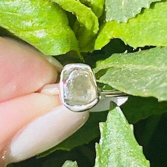 Moldavite Rings - Size 5 Simple Rough-Sterling Silver Raw Natural