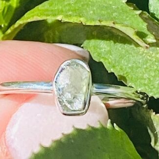 Moldavite Ring-Size 9 Simple Rough-Sterling Silver Raw Natural