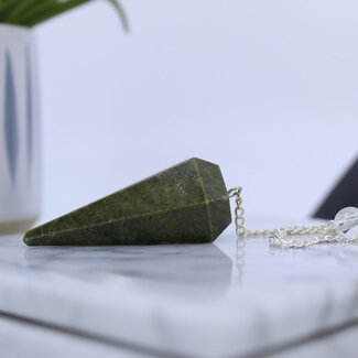 Green Jade Pendulums - Dowsing Hexagonal Faceted Cone Point Divination -Silver Chain Crystal Gemstone