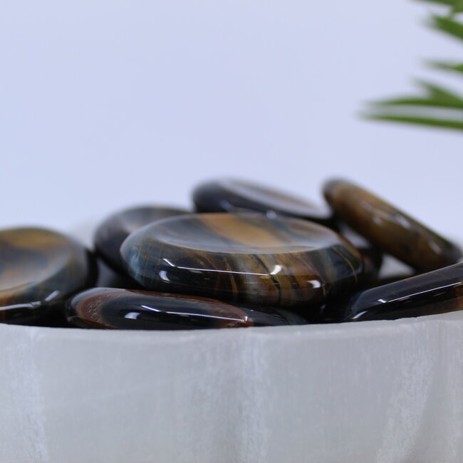 Blue Tigers Eye (Hawks Eye) Worry (Thumb Fidget Relaxation Pocket) Stones - Large Oval