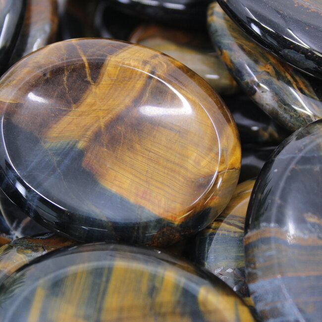 Blue Tigers Eye (Hawks Eye) Worry (Thumb Fidget Relaxation Pocket) Stones - Large Oval