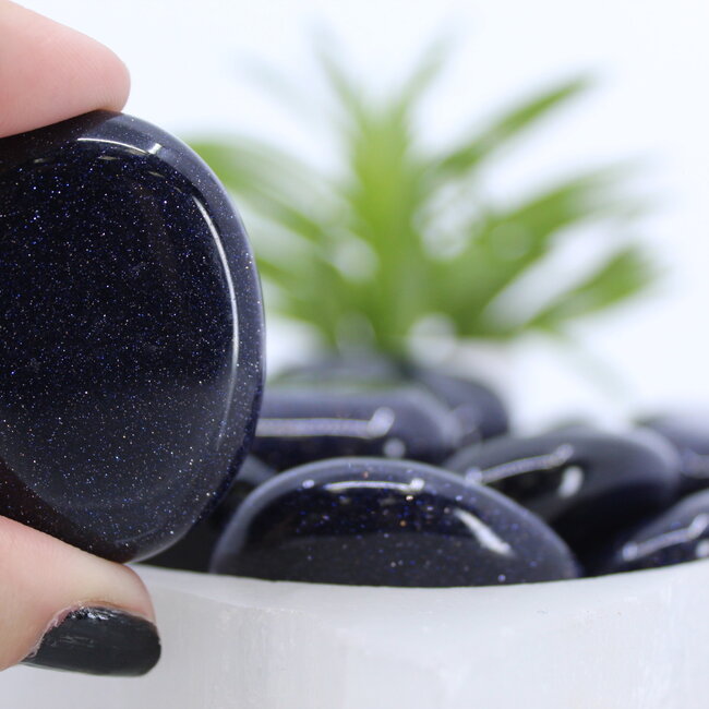 Blue Sandstone (Blue Goldstone) Palm Pillow Pocket Stone