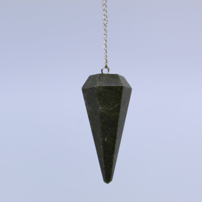 Green Jade Pendulums - Dowsing Hexagonal Faceted Cone Point Divination -Silver Chain Crystal Gemstone