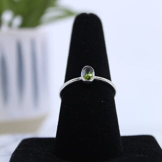 Watermelon Green Tourmaline Ring-Size 8 Faceted Oval Sterling Silver