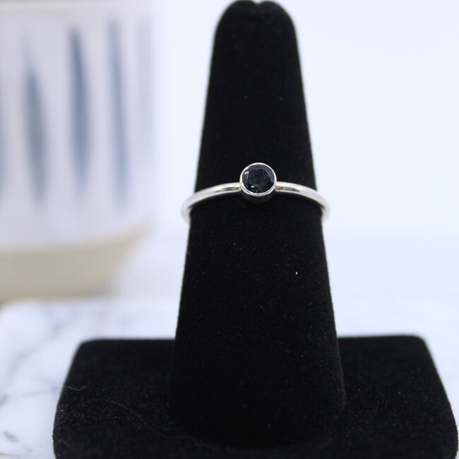 Green Tourmaline Rings - Size 7 Round Circle Faceted- Bezel Set Sterling Silver Watermelon