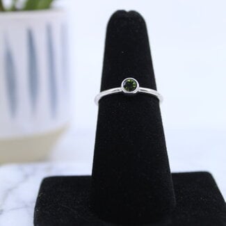 Watermelon Tourmaline (Green) Round Faceted Ring-Size 6 Sterling Silver
