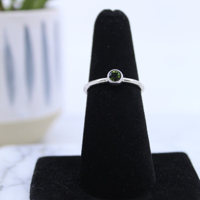Watermelon Tourmaline (Green) Round Faceted Ring-Size 6 Sterling Silver