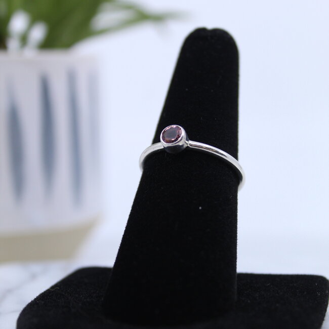 Watermelon Tourmaline (Pink) Faceted Round Ring-Size 7 Sterling Silver