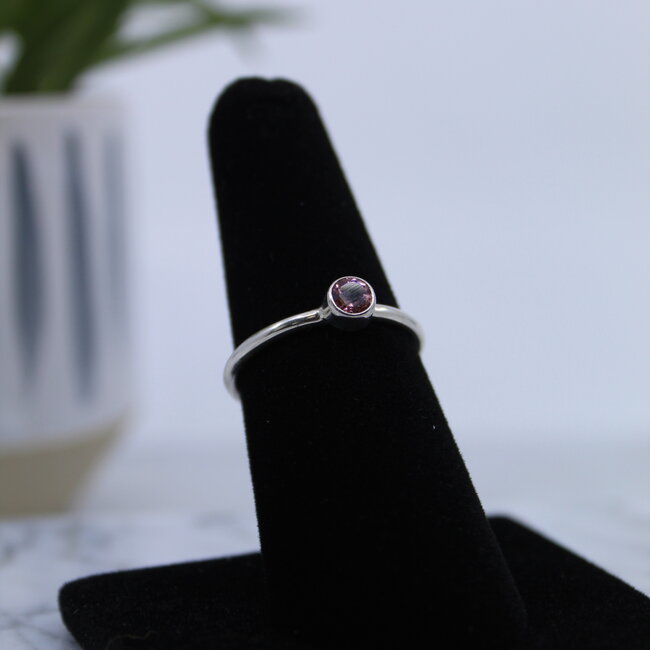 Watermelon Tourmaline (Pink) Faceted Round Ring-Size 7 Sterling Silver