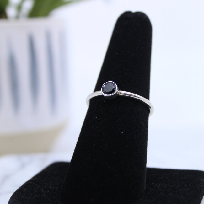 Green Tourmaline Rings - Size 7 Round Circle Faceted- Bezel Set Sterling Silver Watermelon