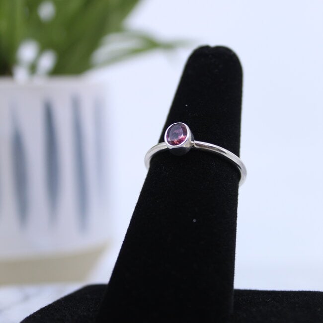 Watermelon Tourmaline (Pink) Round Faceted Ring-Size 6 Sterling Silver